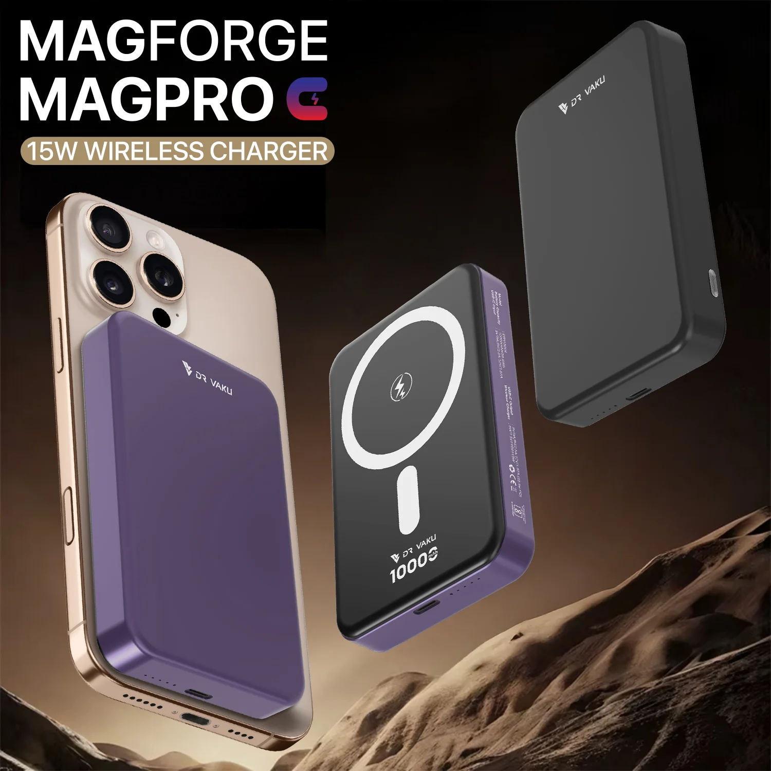 Vaku ® Magforge MagPro 10000mAh Magnetic Wireless Power Bank 15w Magsafe & 22.5w PD Type C Fast Charging - Image 5