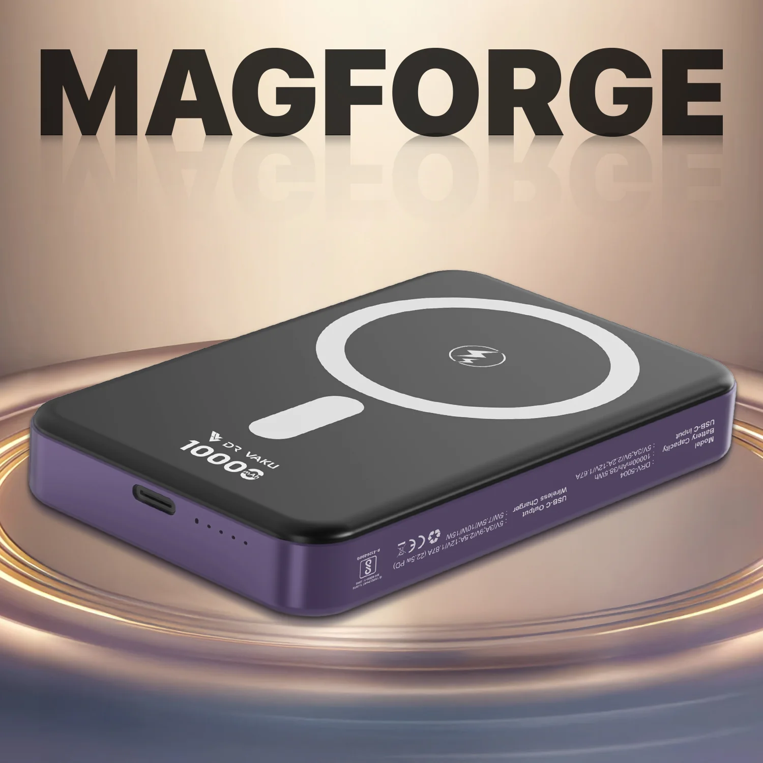 Vaku ® Magforge MagPro 10000mAh Magnetic Wireless Power Bank 15w Magsafe & 22.5w PD Type C Fast Charging - Image 6