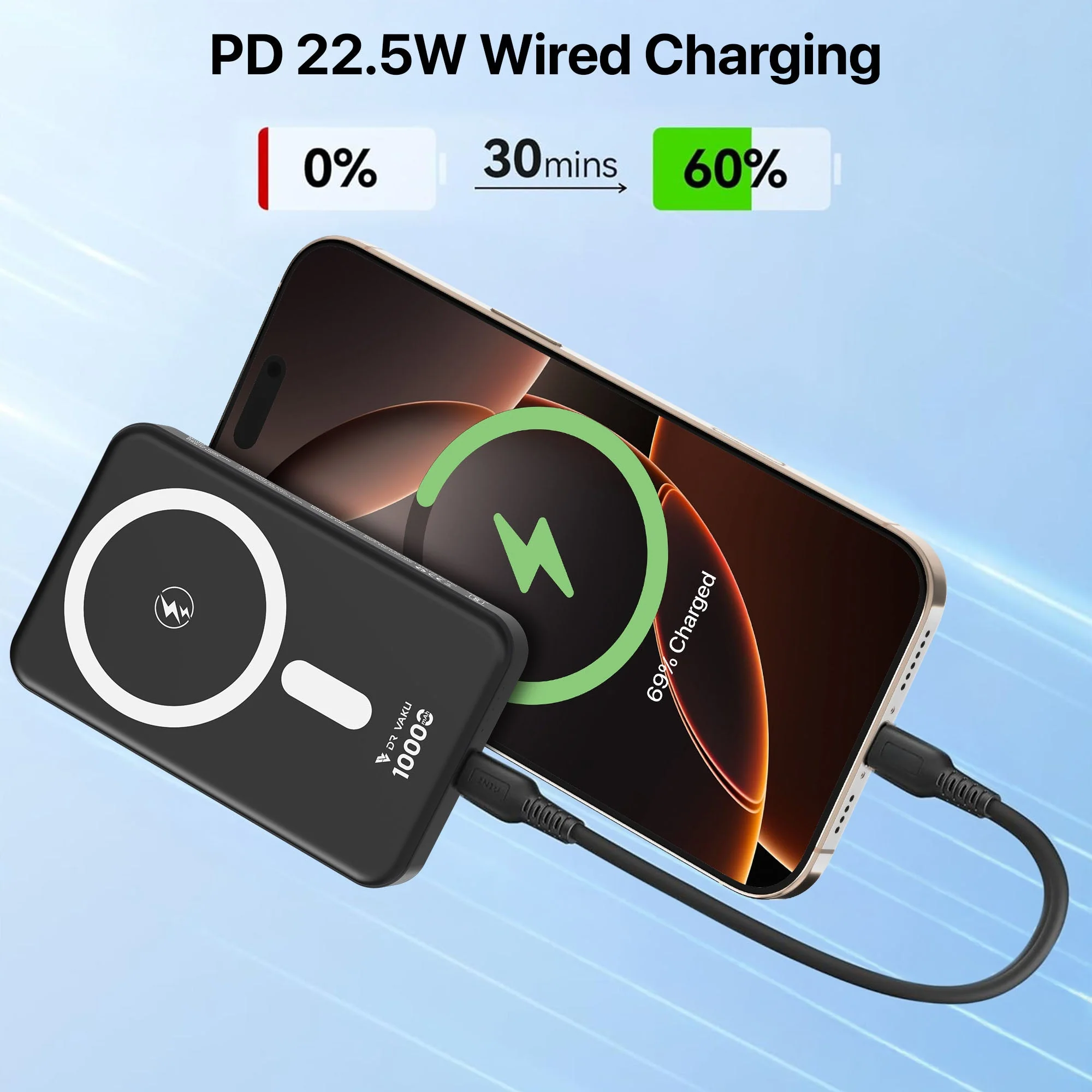 Vaku ® Magforge MagPro 10000mAh Magnetic Wireless Power Bank 15w Magsafe & 22.5w PD Type C Fast Charging - Image 8