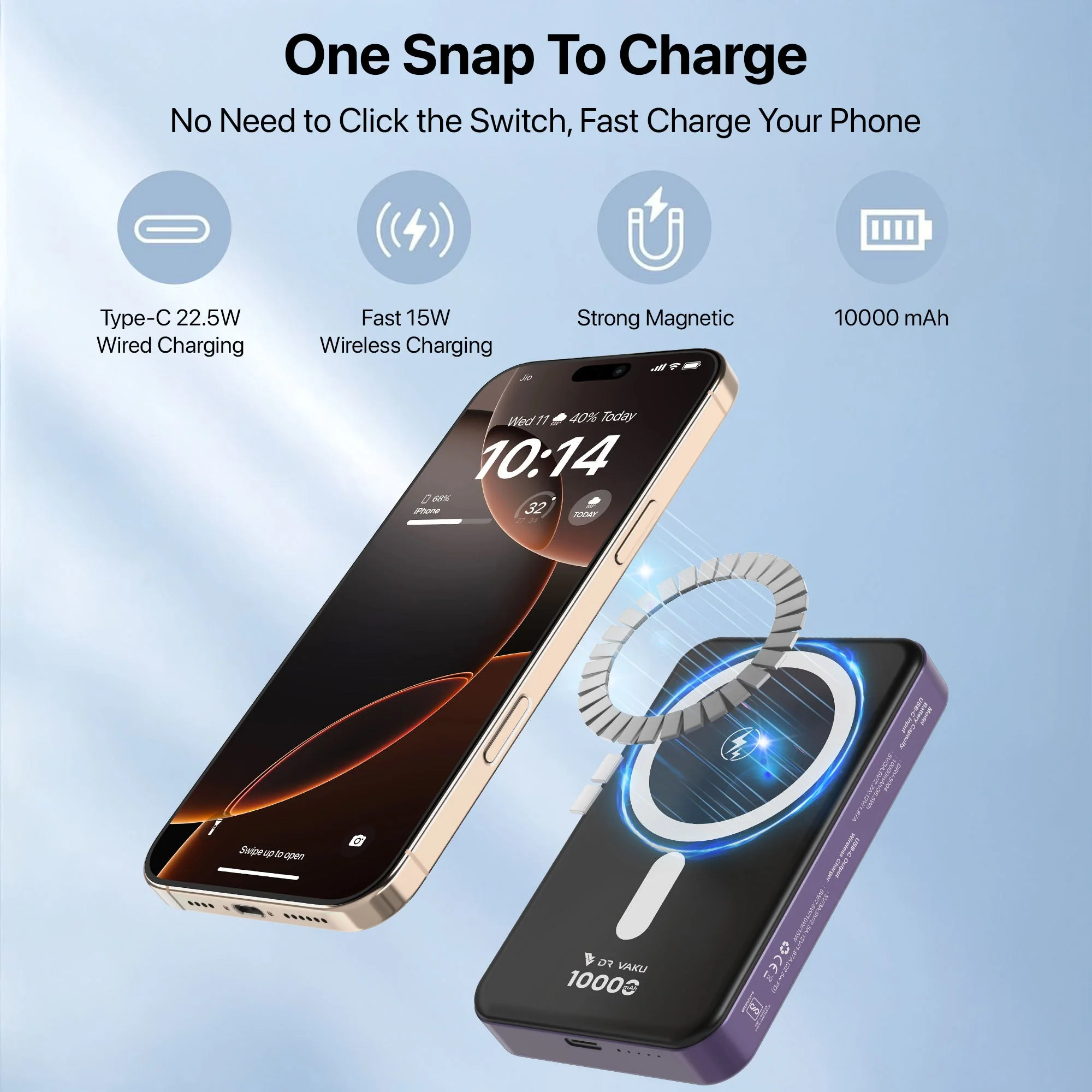 Vaku ® Magforge MagPro 10000mAh Magnetic Wireless Power Bank 15w Magsafe & 22.5w PD Type C Fast Charging - Image 9