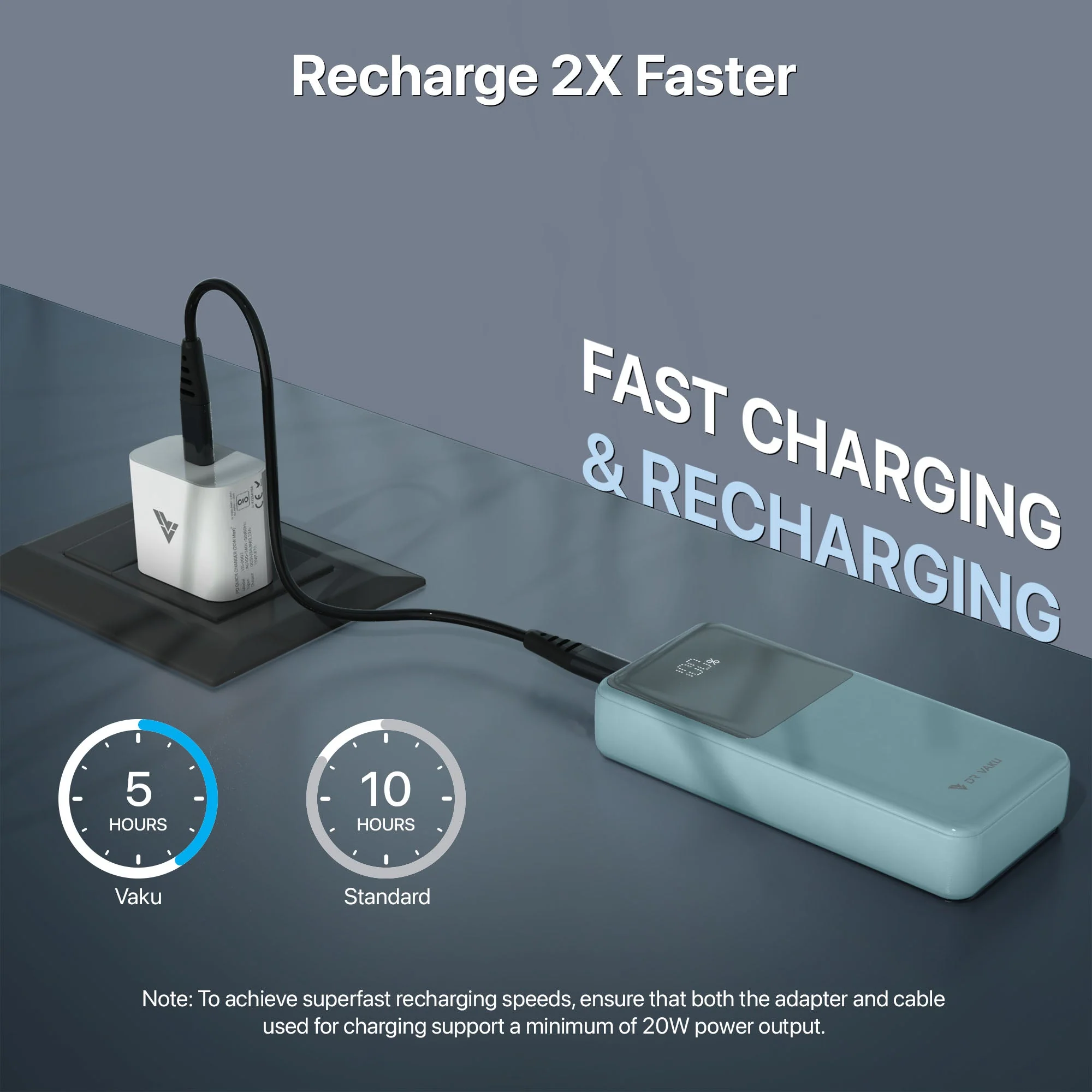 Vaku ® Nextek 20000mAh Portable 22.5w PD 18w QC Fast Charging Power Bank - Image 4