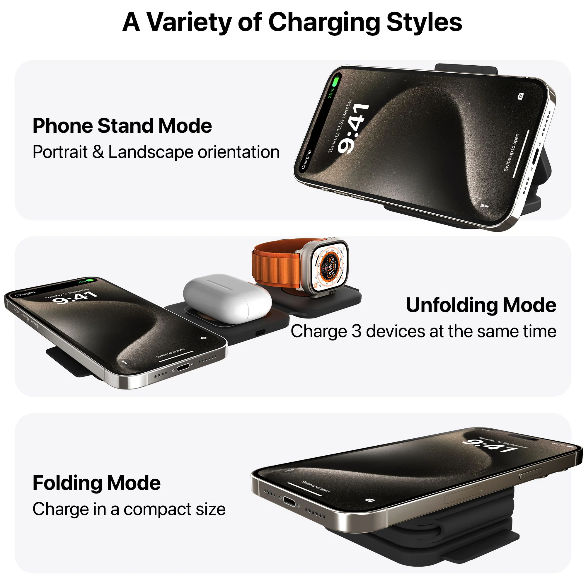 Vaku ® Odette 23w 3in1 Magnetic Foldable MagSafe Wireless Charger - Image 4