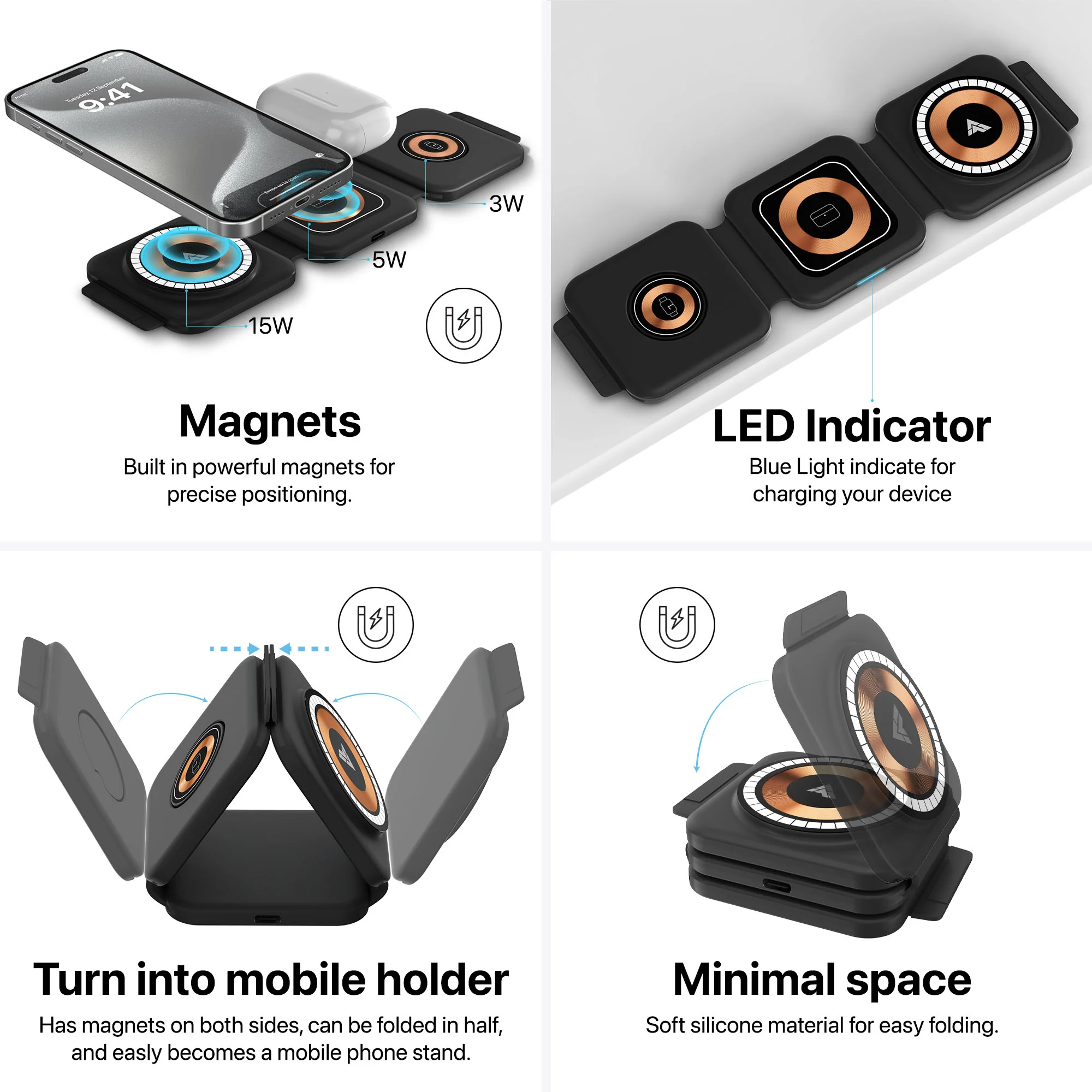 Vaku ® Odette 23w 3in1 Magnetic Foldable MagSafe Wireless Charger - Image 5