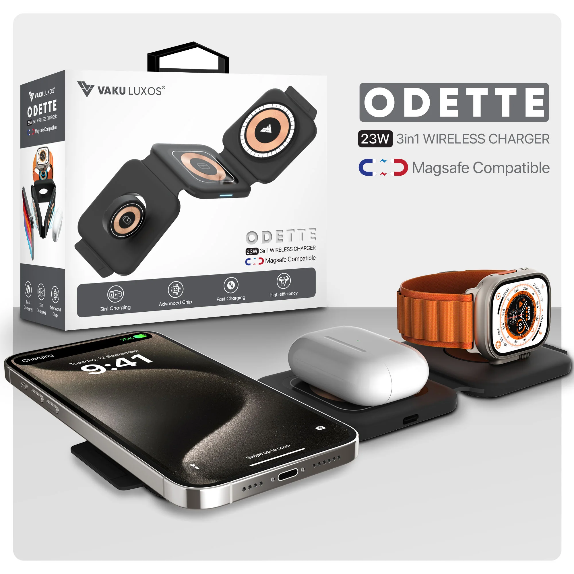 Vaku ® Odette 23w 3in1 Magnetic Foldable MagSafe Wireless Charger - Image 6