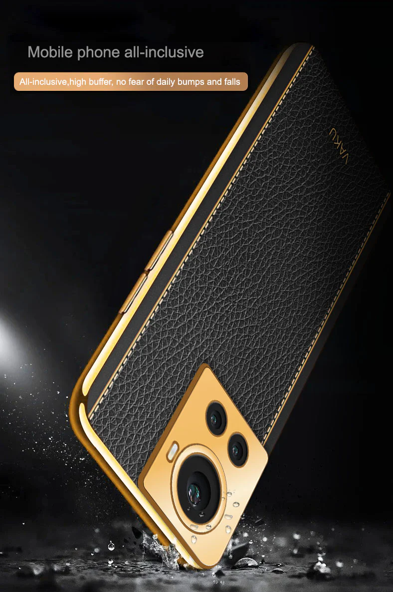 Vaku® OnePlus 10R Luxemberg Series Leather Stitched Gold Electroplated Soft TPU Back Cover - Image 11