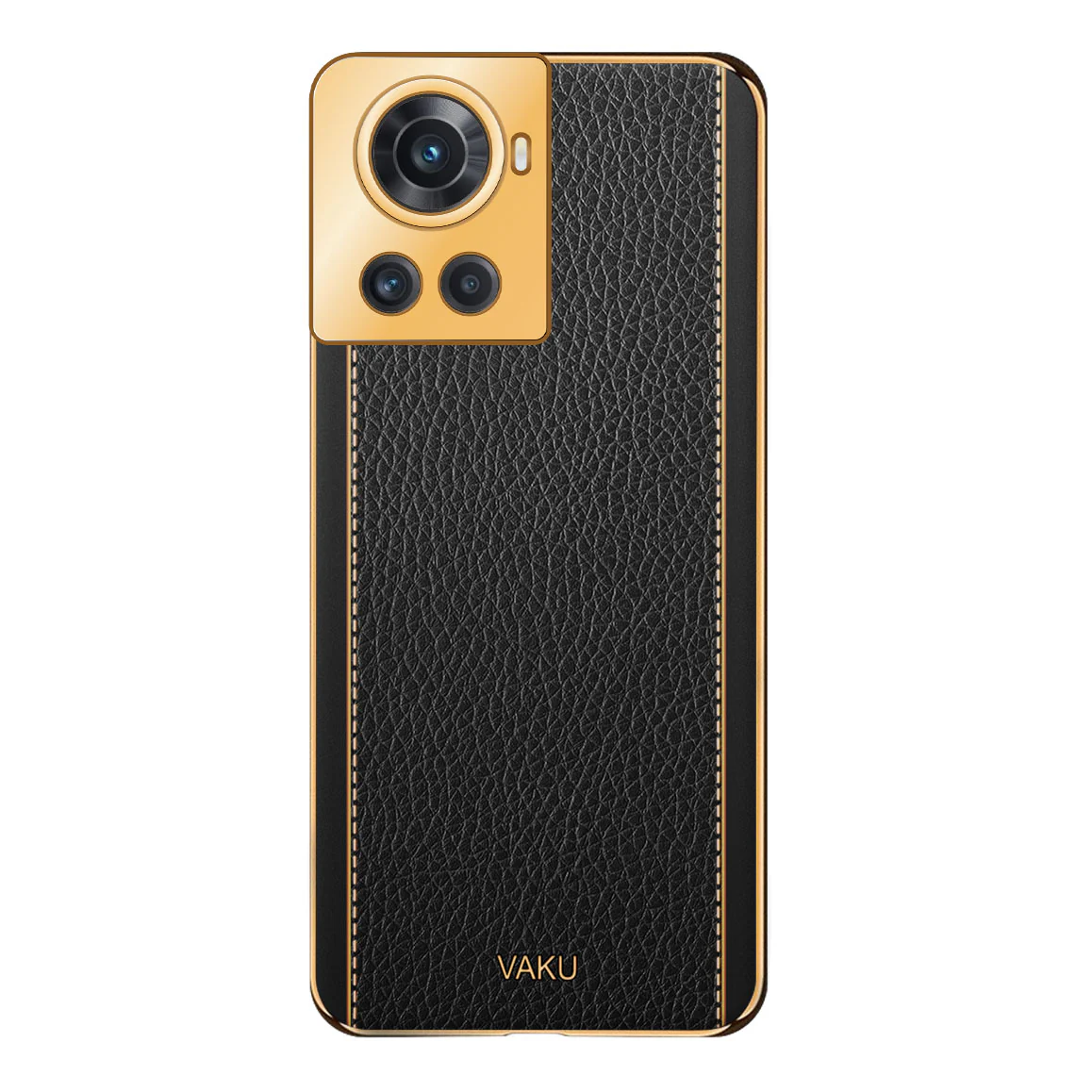 Vaku® OnePlus 10R Luxemberg Series Leather Stitched Gold Electroplated Soft TPU Back Cover - Image 12