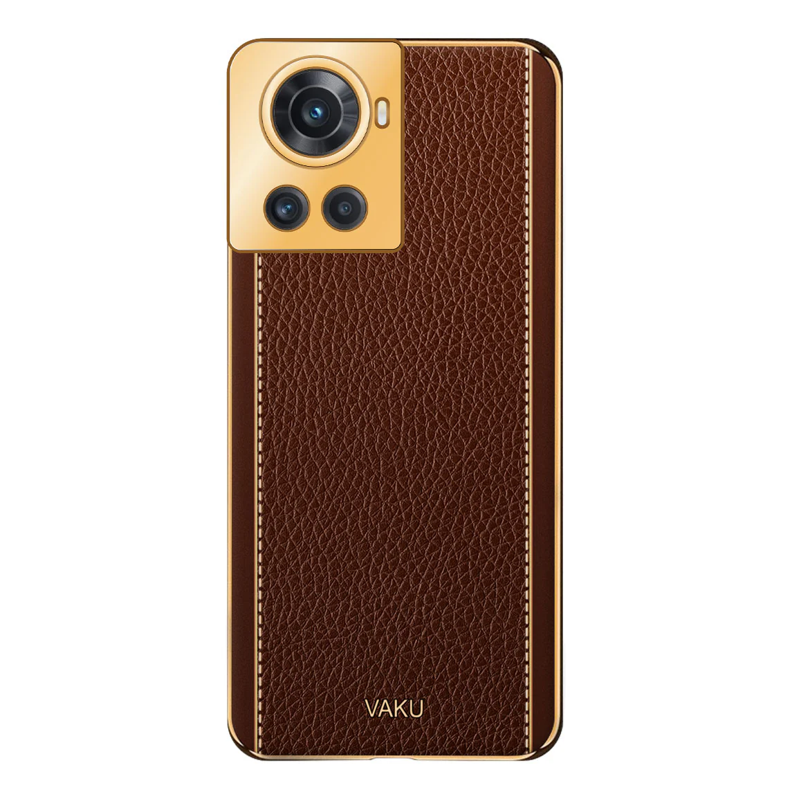 Vaku® OnePlus 10R Luxemberg Series Leather Stitched Gold Electroplated Soft TPU Back Cover - Image 15
