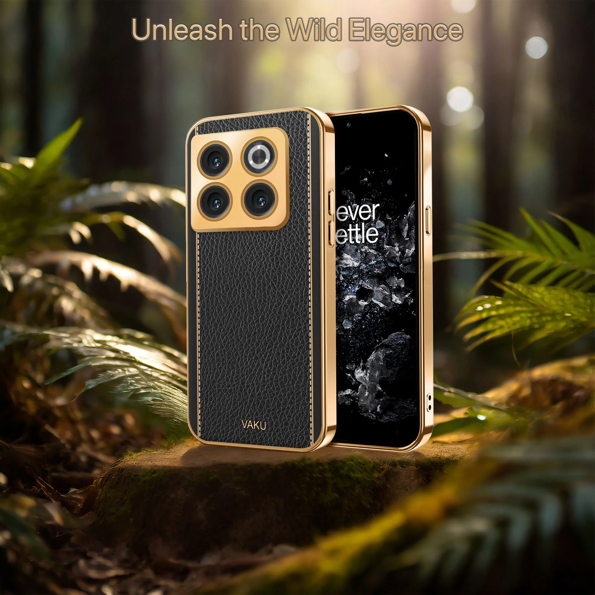 Vaku® OnePlus 10T 5G Luxemberg Series Leather Stitched Gold Electroplated Soft TPU Back Cover - Image 13