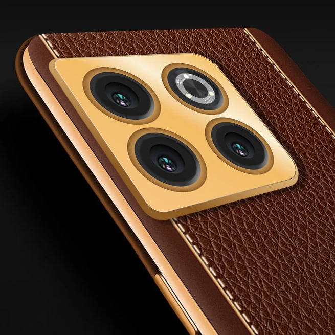 Vaku® OnePlus 10T 5G Luxemberg Series Leather Stitched Gold Electroplated Soft TPU Back Cover - Image 3