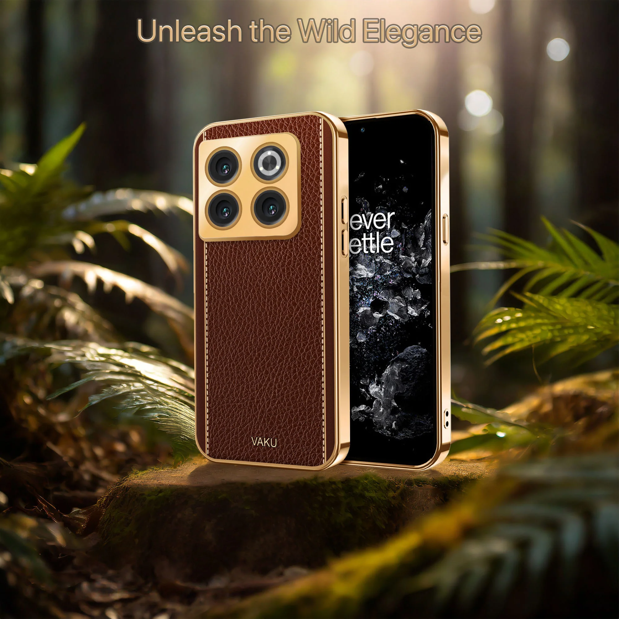 Vaku® OnePlus 10T 5G Luxemberg Series Leather Stitched Gold Electroplated Soft TPU Back Cover - Image 7
