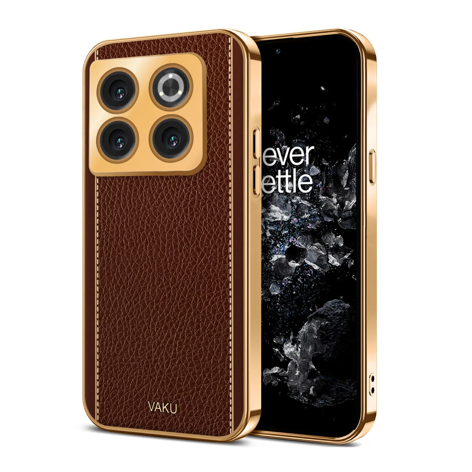 Vaku® OnePlus 10T 5G Luxemberg Series Leather Stitched Gold Electroplated Soft TPU Back Cover - Image 8