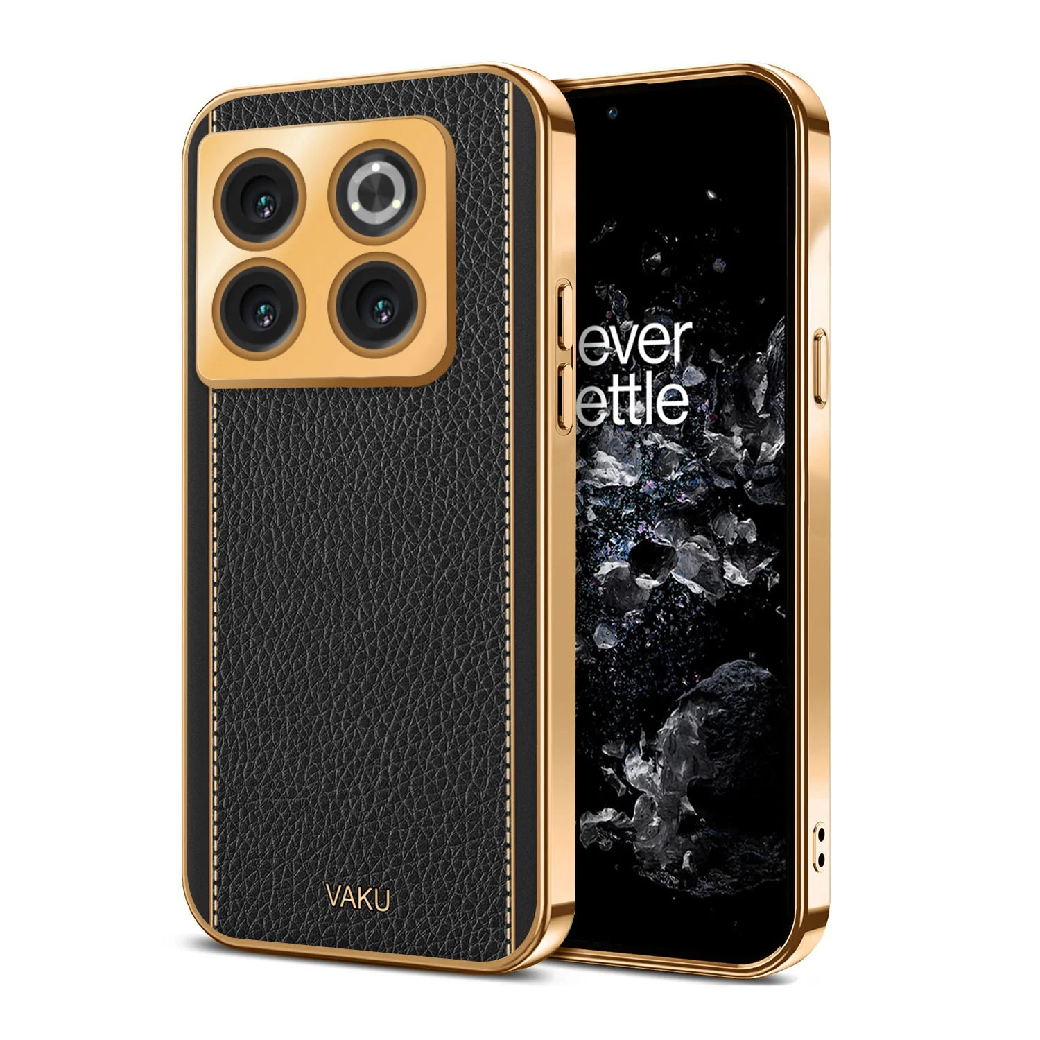Vaku® OnePlus 10T 5G Luxemberg Series Leather Stitched Gold Electroplated Soft TPU Back Cover - Image 9