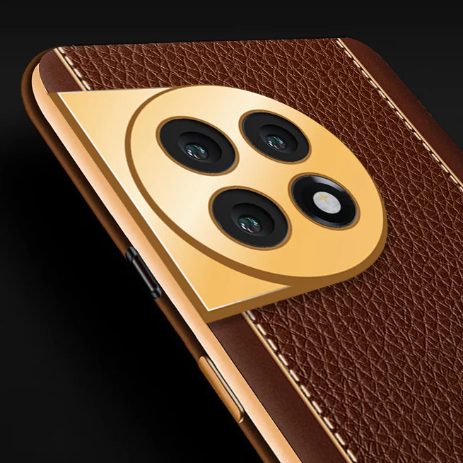 Vaku ® OnePlus 11 Luxemberg Series Leather Stitched Gold Electroplated Soft TPU Back Cover - Image 2