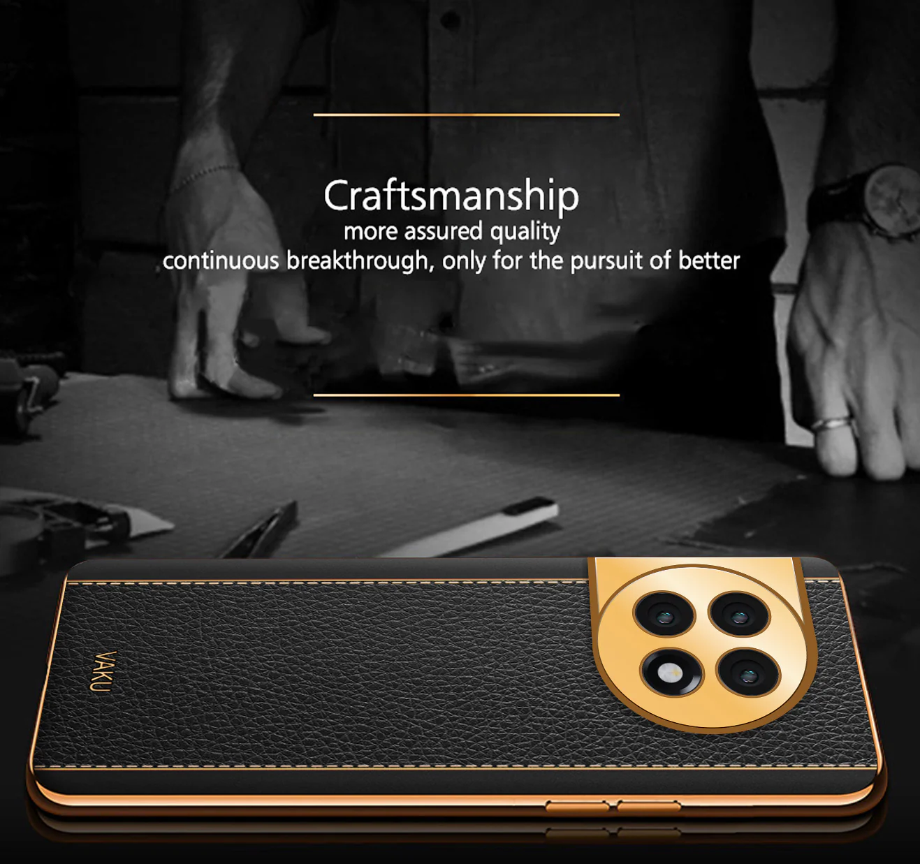 Vaku ® OnePlus 11 Luxemberg Series Leather Stitched Gold Electroplated Soft TPU Back Cover - Image 6