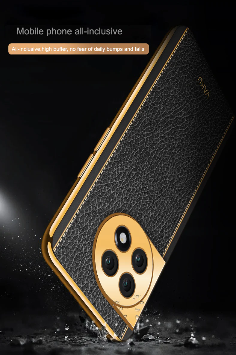 Vaku ® OnePlus 11 Luxemberg Series Leather Stitched Gold Electroplated Soft TPU Back Cover - Image 7