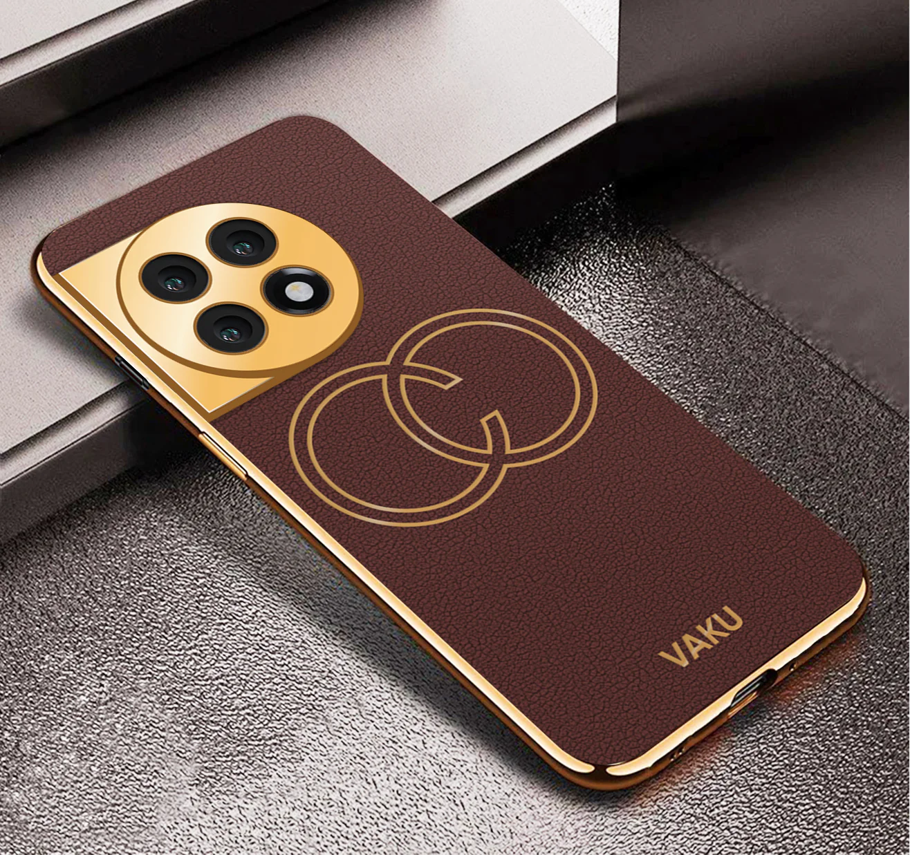 Vaku® OnePlus 11 Skylar Series Leather Stitched Gold Electroplated Soft TPU Back Cover - Image 10
