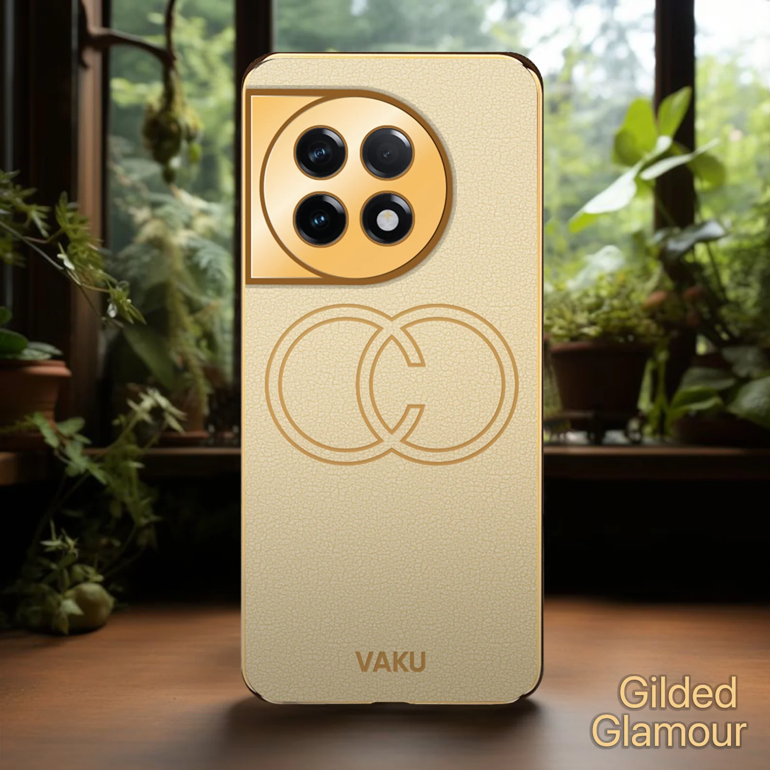 Vaku® OnePlus 11 Skylar Series Leather Stitched Gold Electroplated Soft TPU Back Cover - Image 15