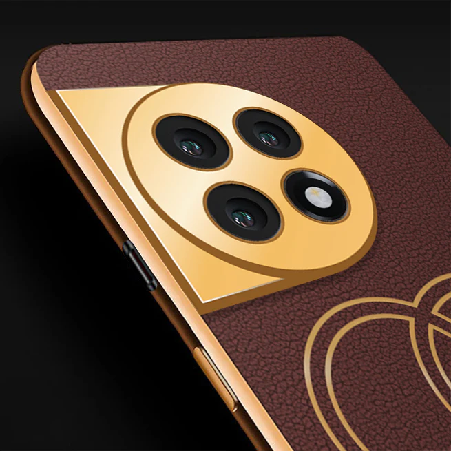 Vaku® OnePlus 11 Skylar Series Leather Stitched Gold Electroplated Soft TPU Back Cover - Image 2
