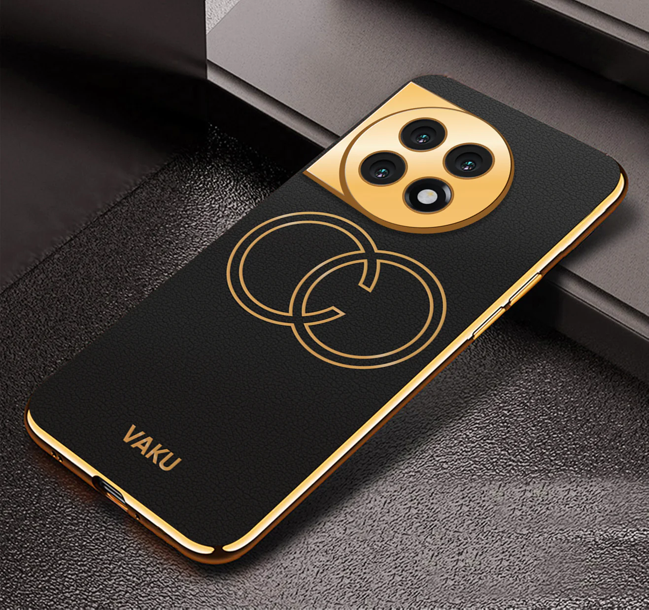 Vaku® OnePlus 11 Skylar Series Leather Stitched Gold Electroplated Soft TPU Back Cover - Image 5