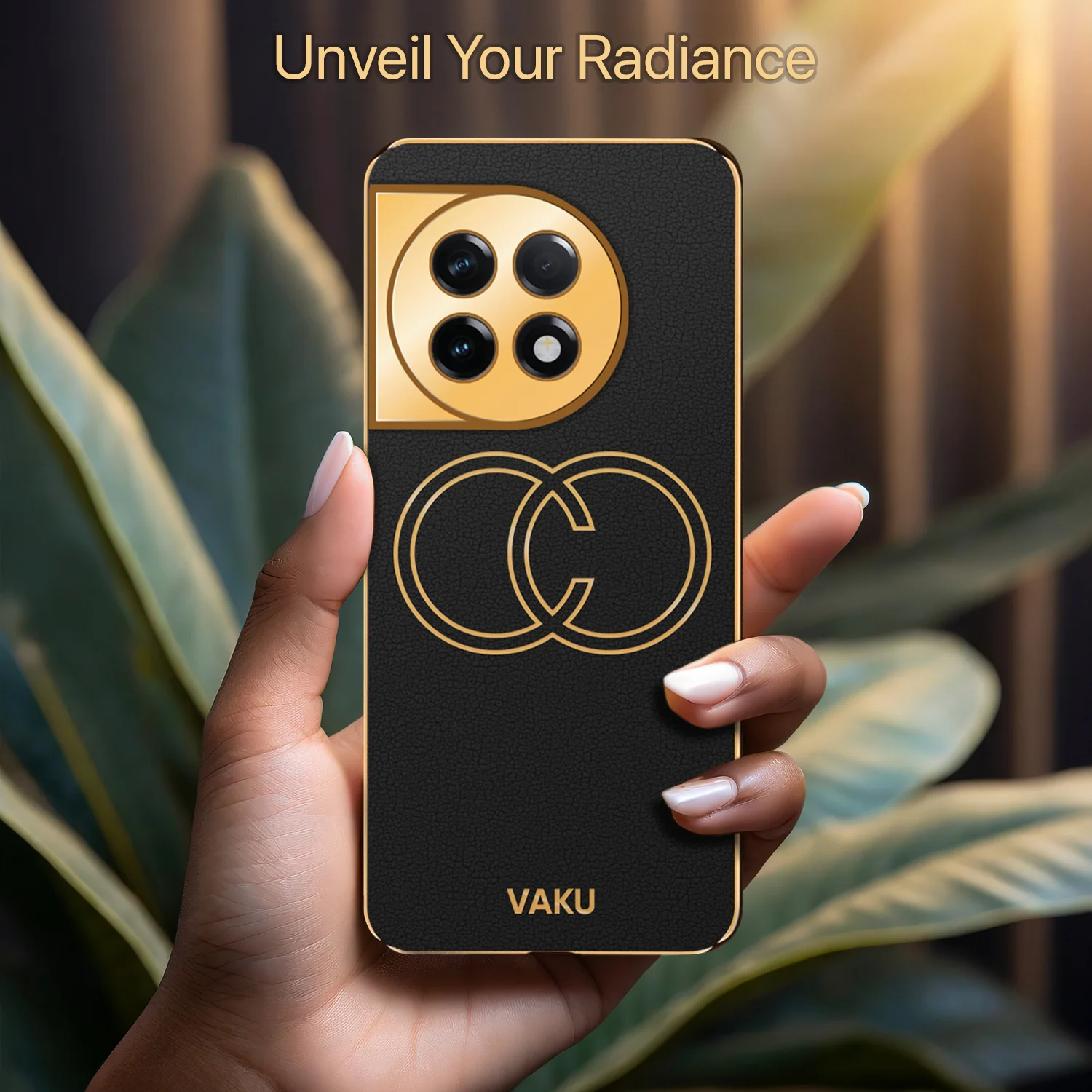 Vaku® OnePlus 11 Skylar Series Leather Stitched Gold Electroplated Soft TPU Back Cover - Image 9