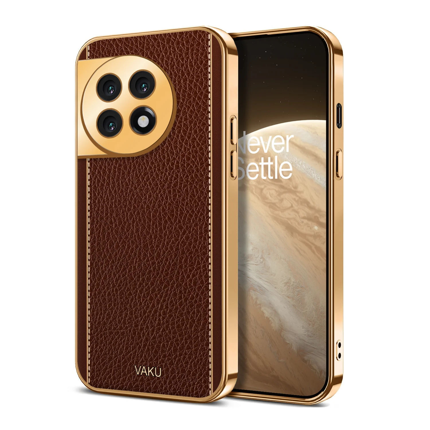 Vaku® OnePlus 11R Luxemberg Series Leather Stitched Gold Electroplated Soft TPU Back Cover - Image 10
