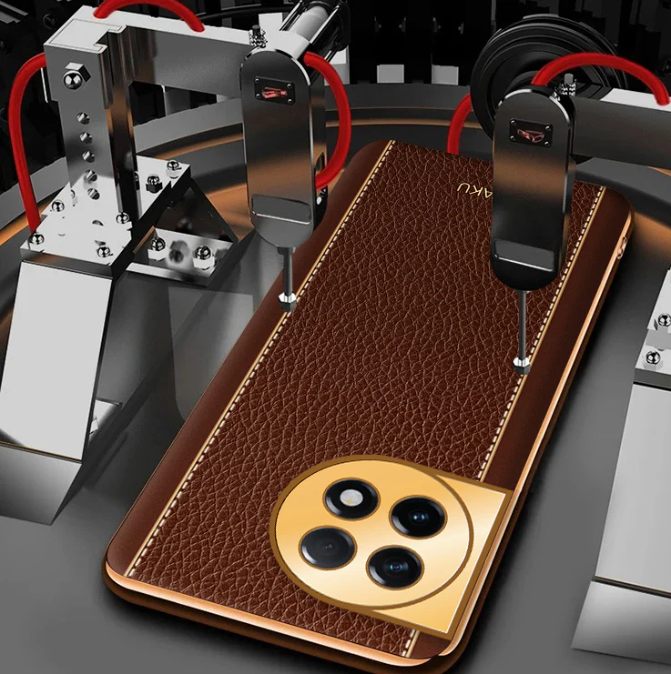 Vaku® OnePlus 11R Luxemberg Series Leather Stitched Gold Electroplated Soft TPU Back Cover - Image 12