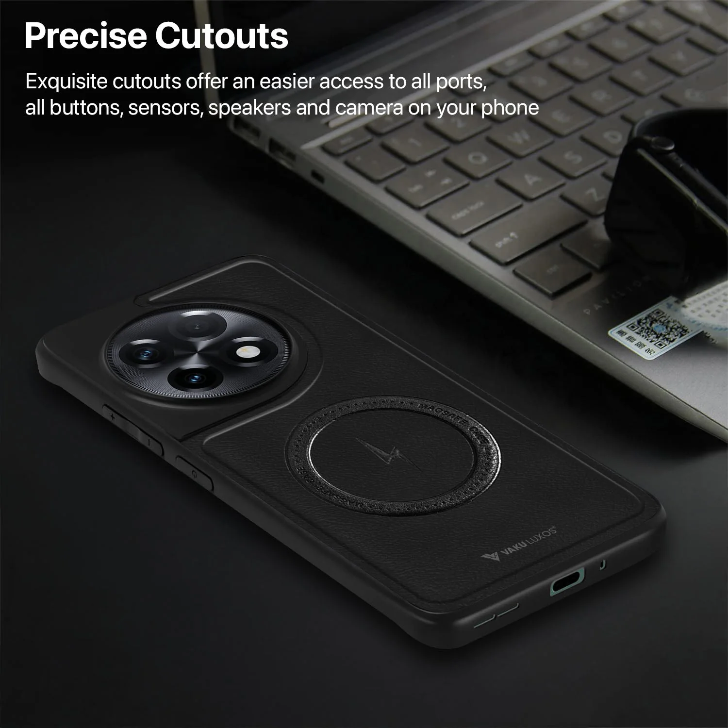 Vaku ® OnePlus 11R Maxtron Leather Stitched Magnetic Magsafe Back Cover - Image 13