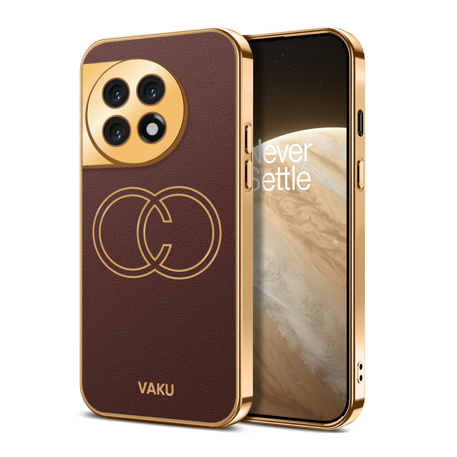 Vaku ® OnePlus 11R Skylar Series Leather Stitched Gold Electroplated Soft TPU Back Cover - Image 13