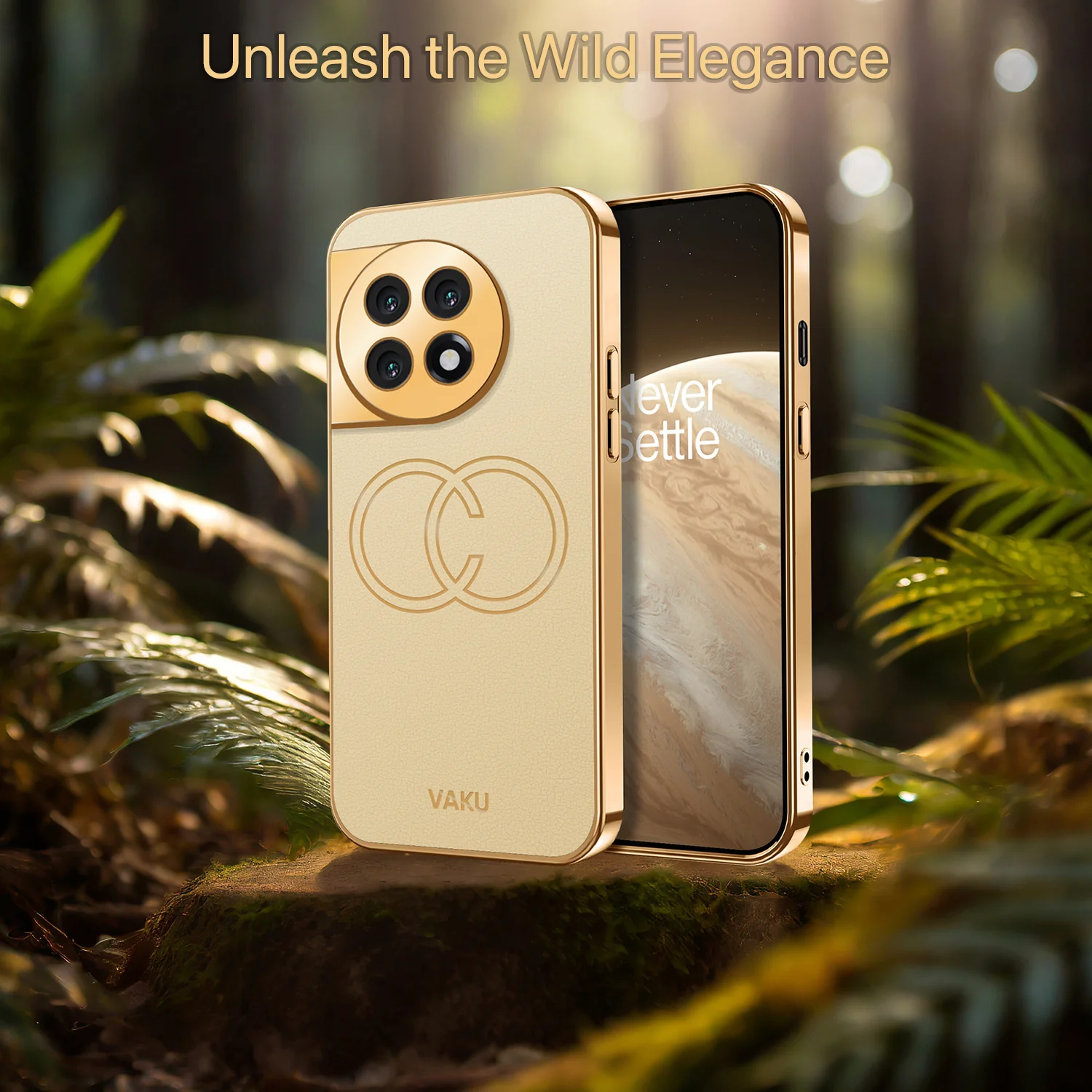 Vaku ® OnePlus 11R Skylar Series Leather Stitched Gold Electroplated Soft TPU Back Cover - Image 14