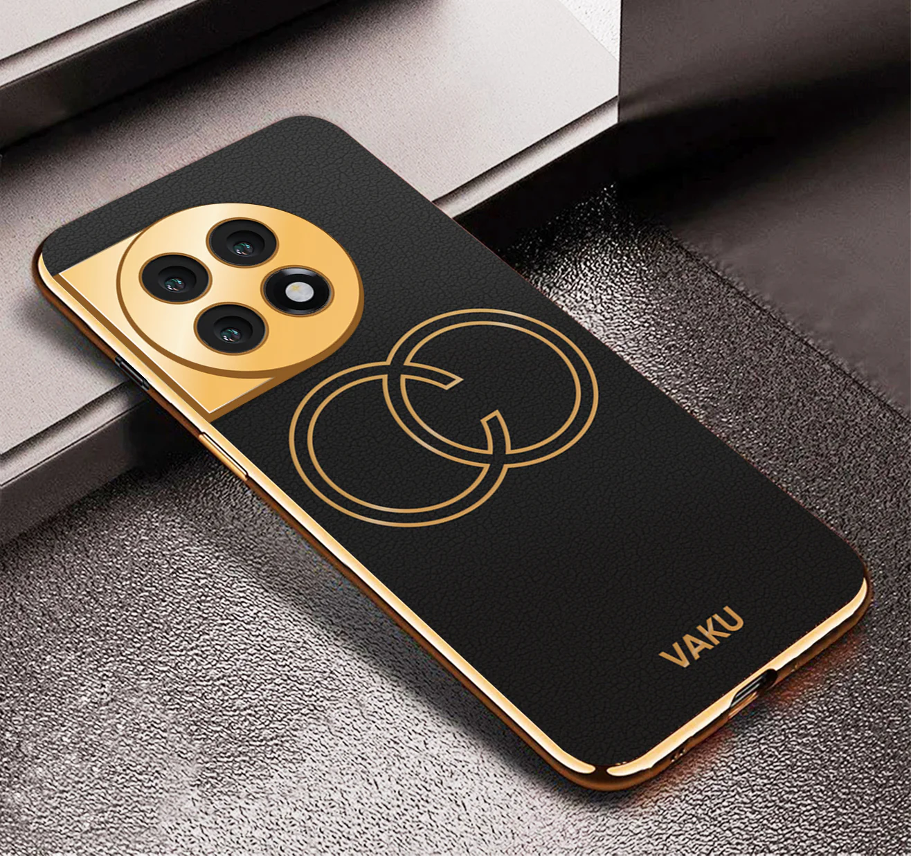 Vaku ® OnePlus 11R Skylar Series Leather Stitched Gold Electroplated Soft TPU Back Cover - Image 16