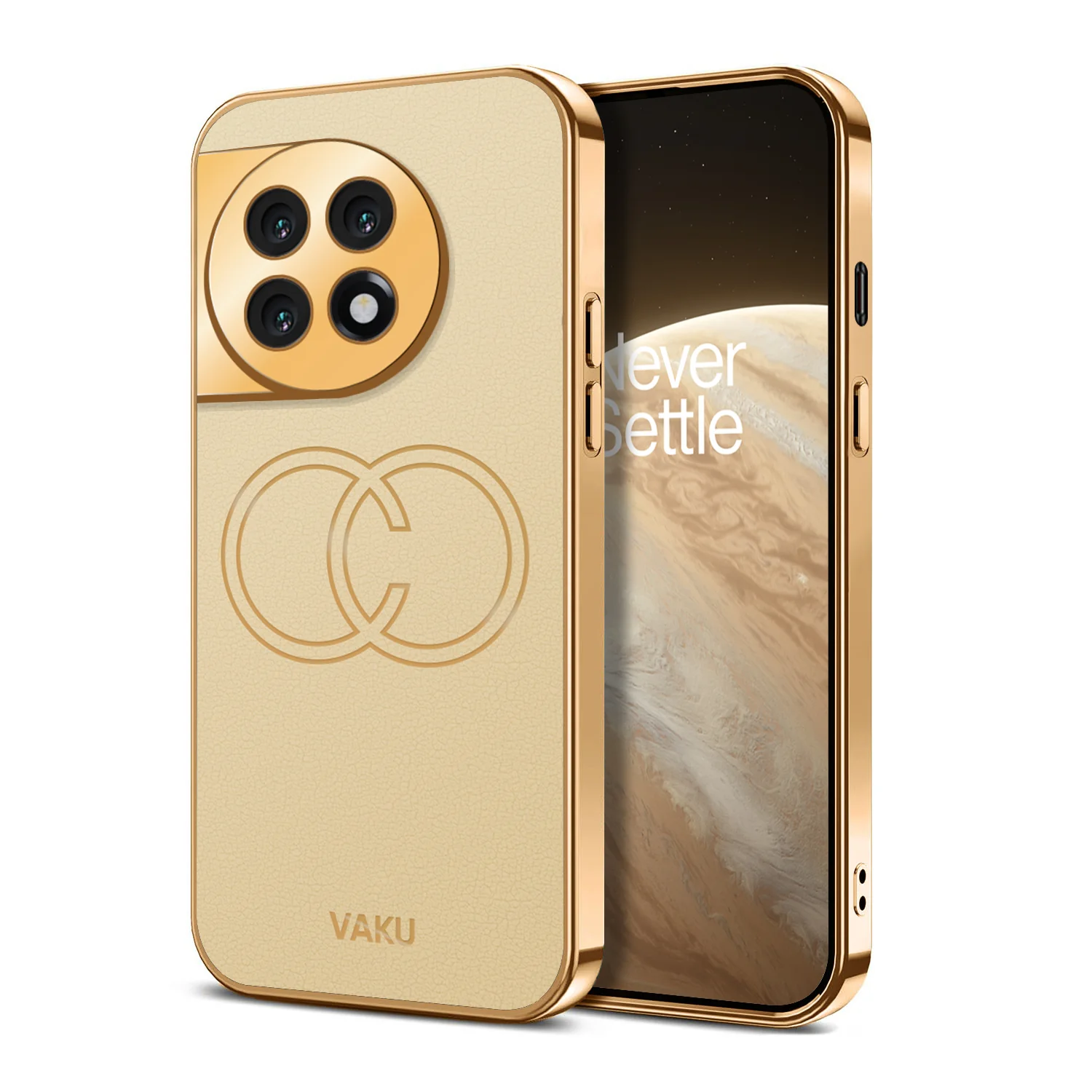 Vaku ® OnePlus 11R Skylar Series Leather Stitched Gold Electroplated Soft TPU Back Cover - Image 3