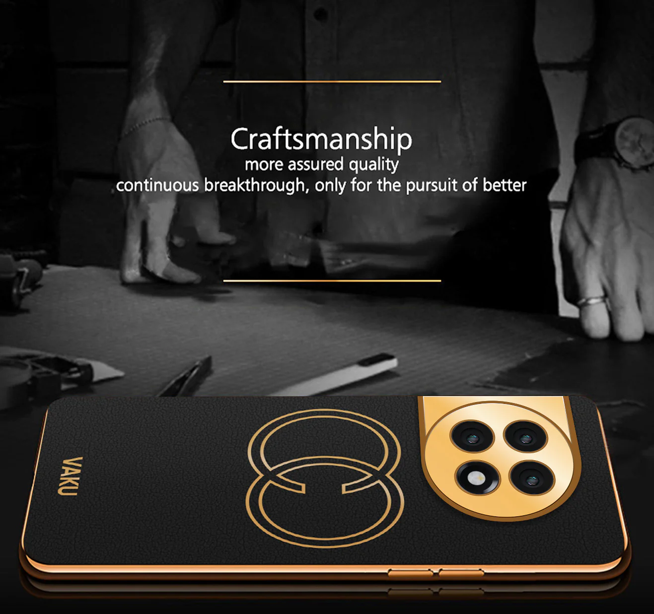 Vaku ® OnePlus 11R Skylar Series Leather Stitched Gold Electroplated Soft TPU Back Cover - Image 6