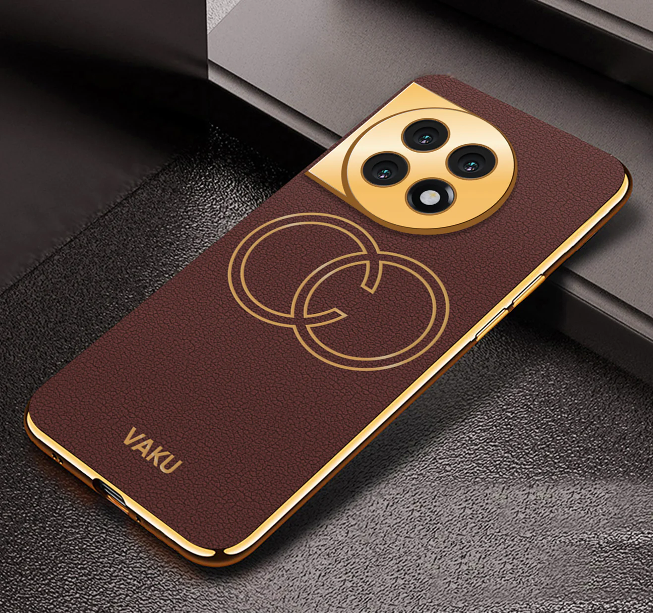 Vaku ® OnePlus 11R Skylar Series Leather Stitched Gold Electroplated Soft TPU Back Cover - Image 7