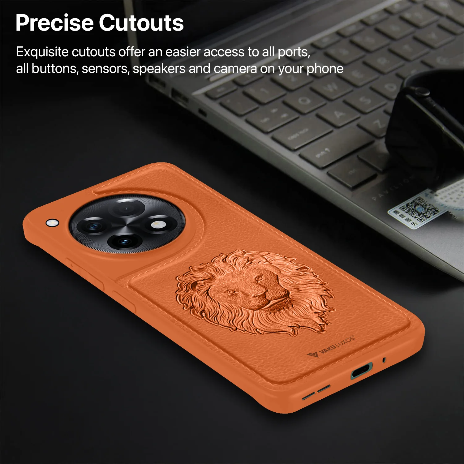 Vaku ® OnePlus 12R Lion Embossed Luxury Designer Leather Back Cover - Image 11