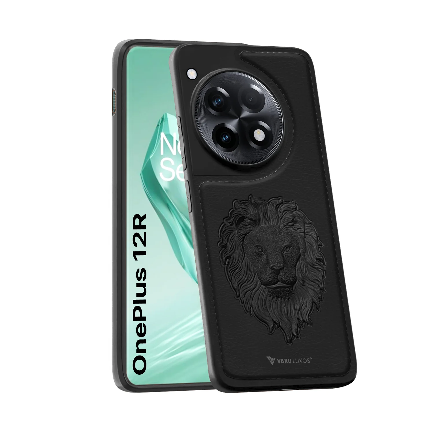 Vaku ® OnePlus 12R Lion Embossed Luxury Designer Leather Back Cover - Image 2