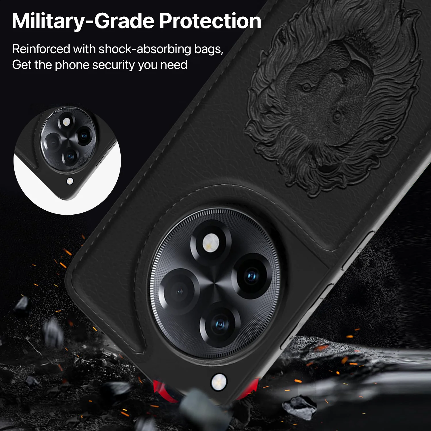 Vaku ® OnePlus 12R Lion Embossed Luxury Designer Leather Back Cover - Image 4