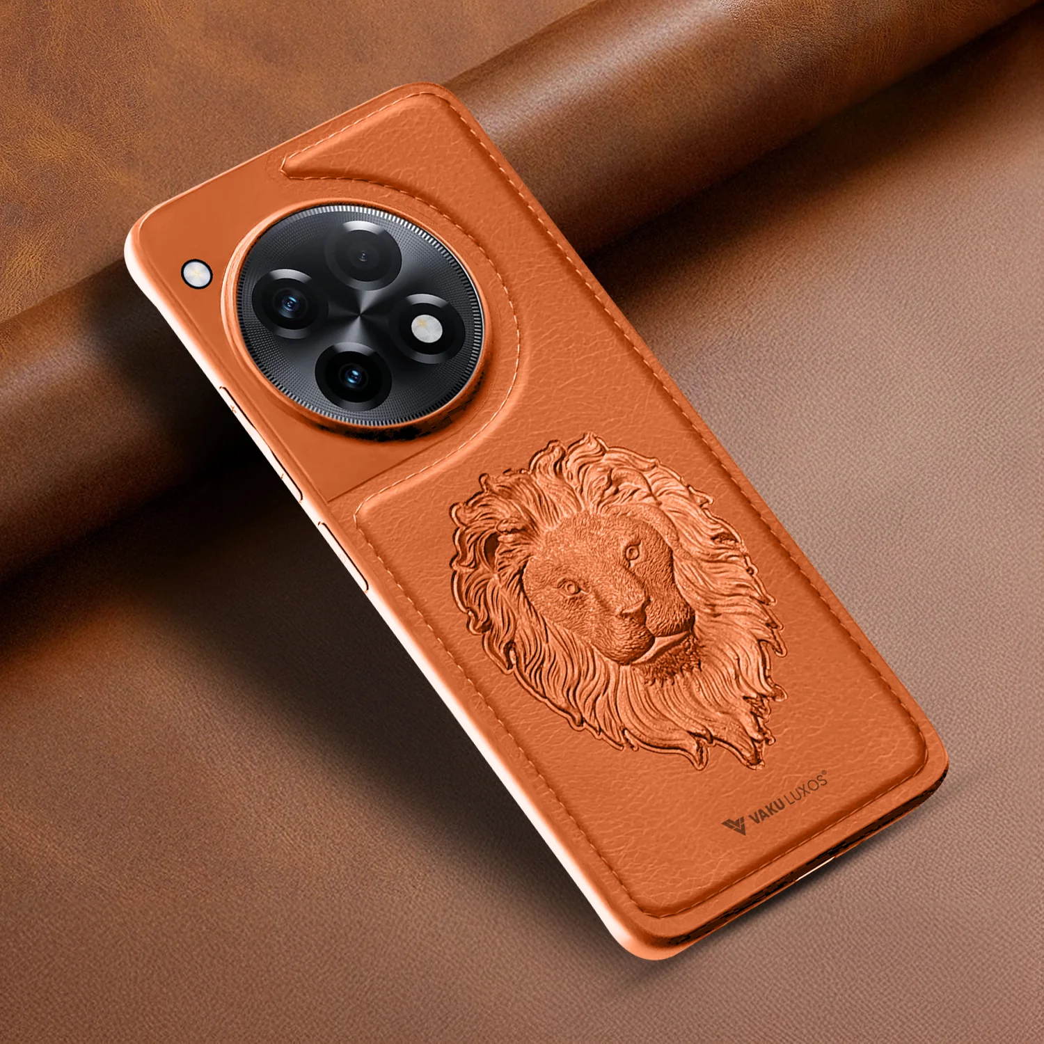 Vaku ® OnePlus 12R Lion Embossed Luxury Designer Leather Back Cover - Image 5