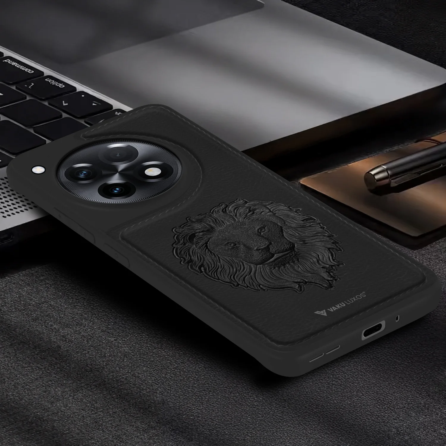 Vaku ® OnePlus 12R Lion Embossed Luxury Designer Leather Back Cover - Image 6