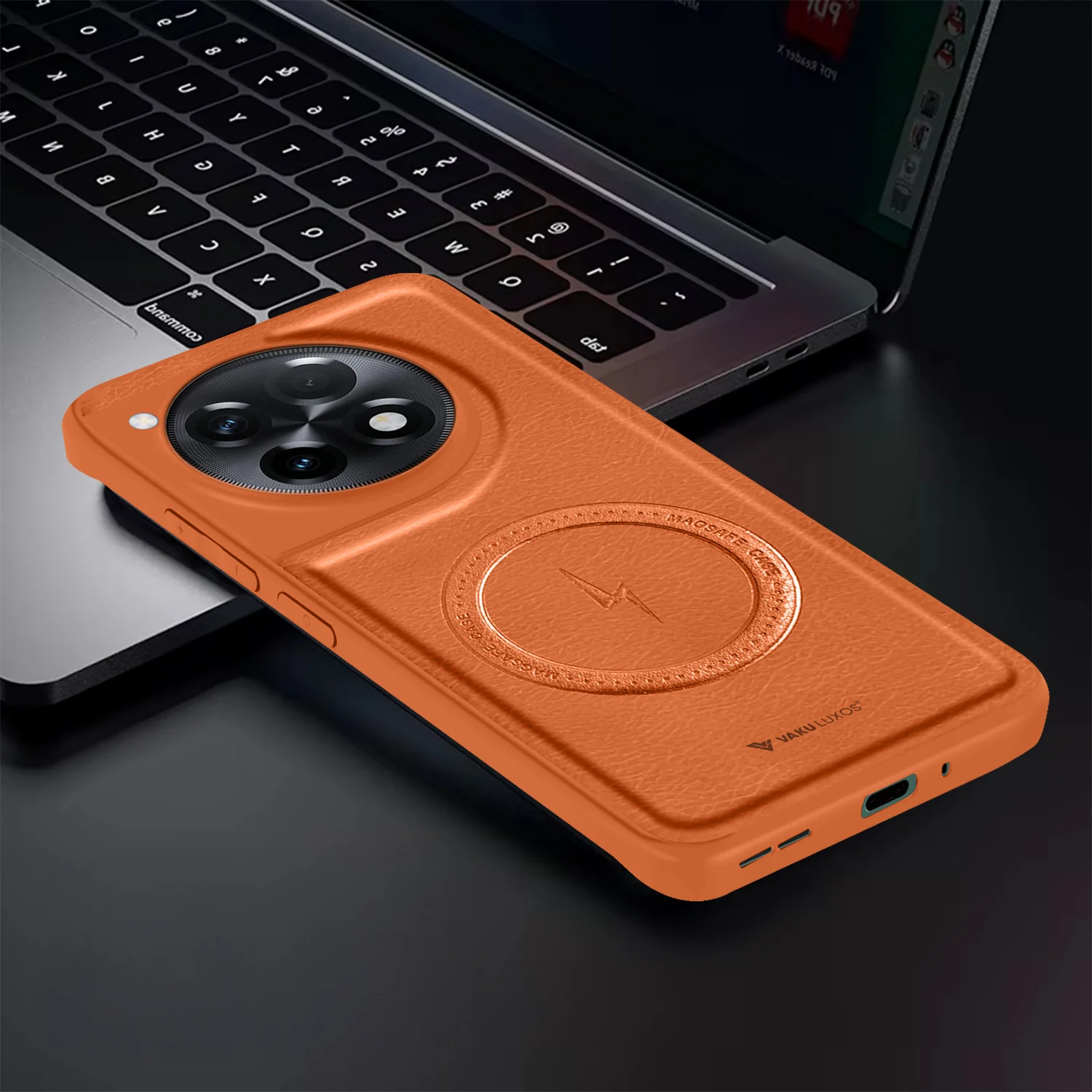 Vaku ® OnePlus 12R Maxtron Leather Stitched Magnetic Magsafe Back Cover - Image 8