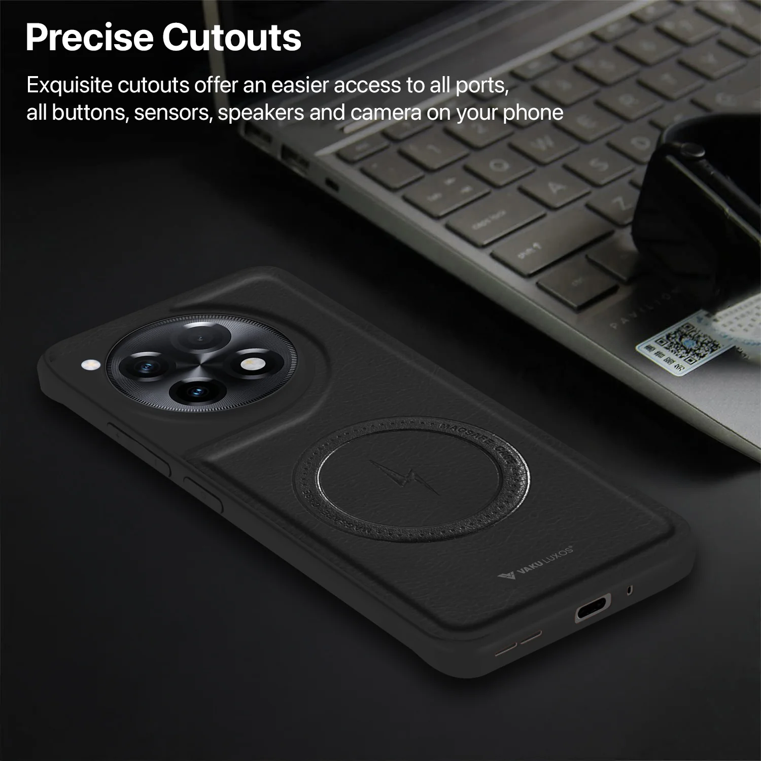 Vaku ® OnePlus 12R Maxtron Leather Stitched Magnetic Magsafe Back Cover - Image 9