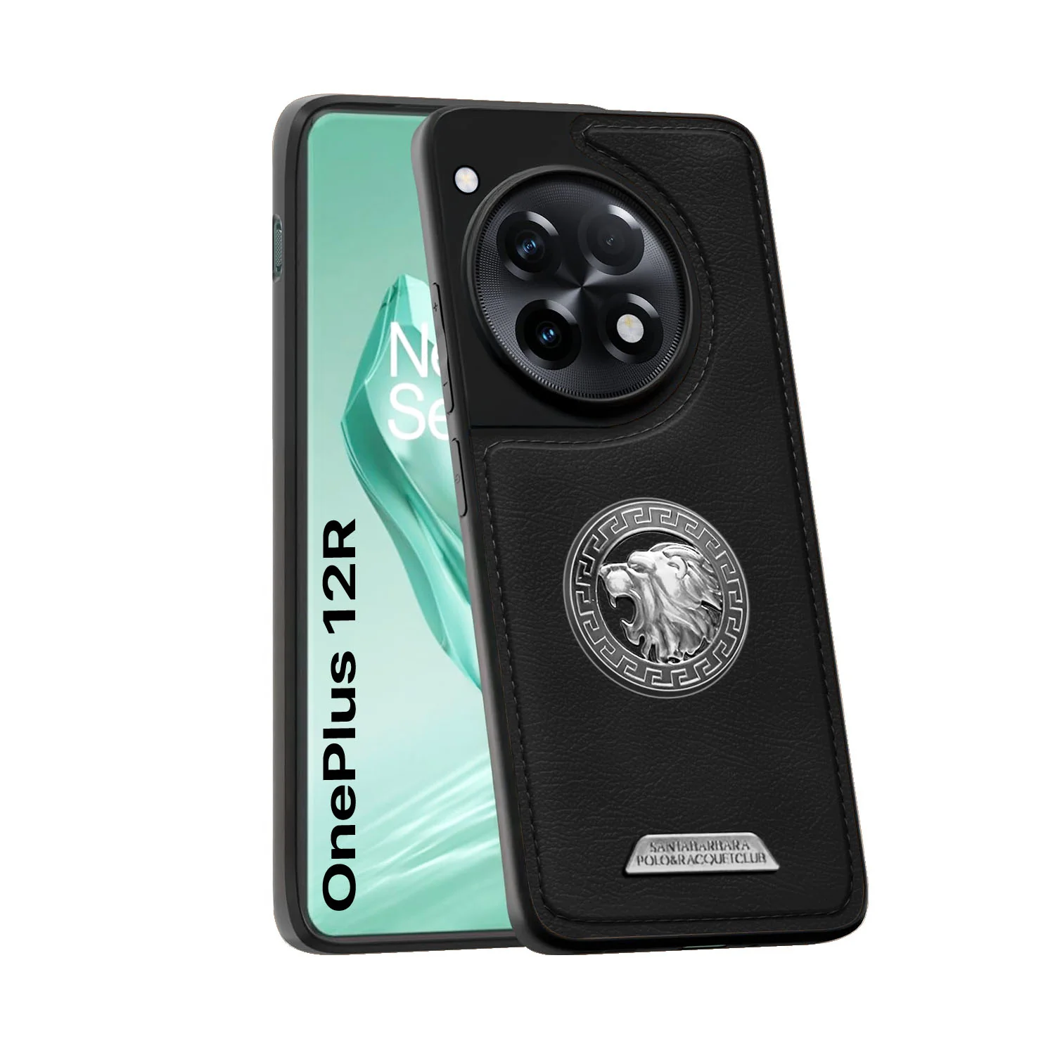 Vaku ® OnePlus 12R Regal Shield Metal Lion Engraved Leather Back Cover - Image 2