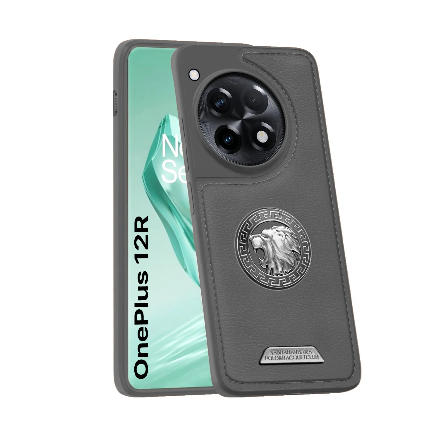 Vaku ® OnePlus 12R Regal Shield Metal Lion Engraved Leather Back Cover - Image 3