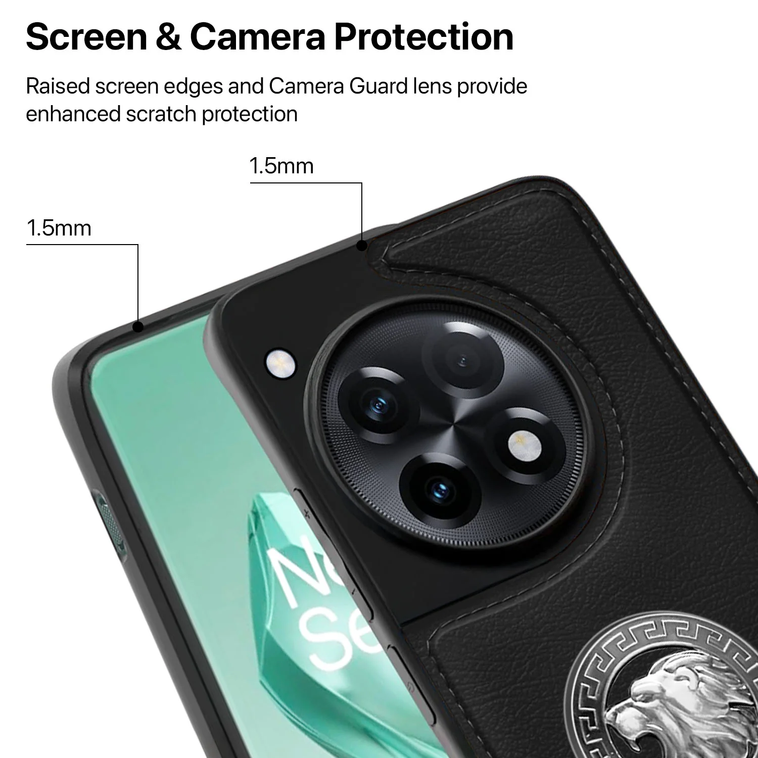 Vaku ® OnePlus 12R Regal Shield Metal Lion Engraved Leather Back Cover - Image 4