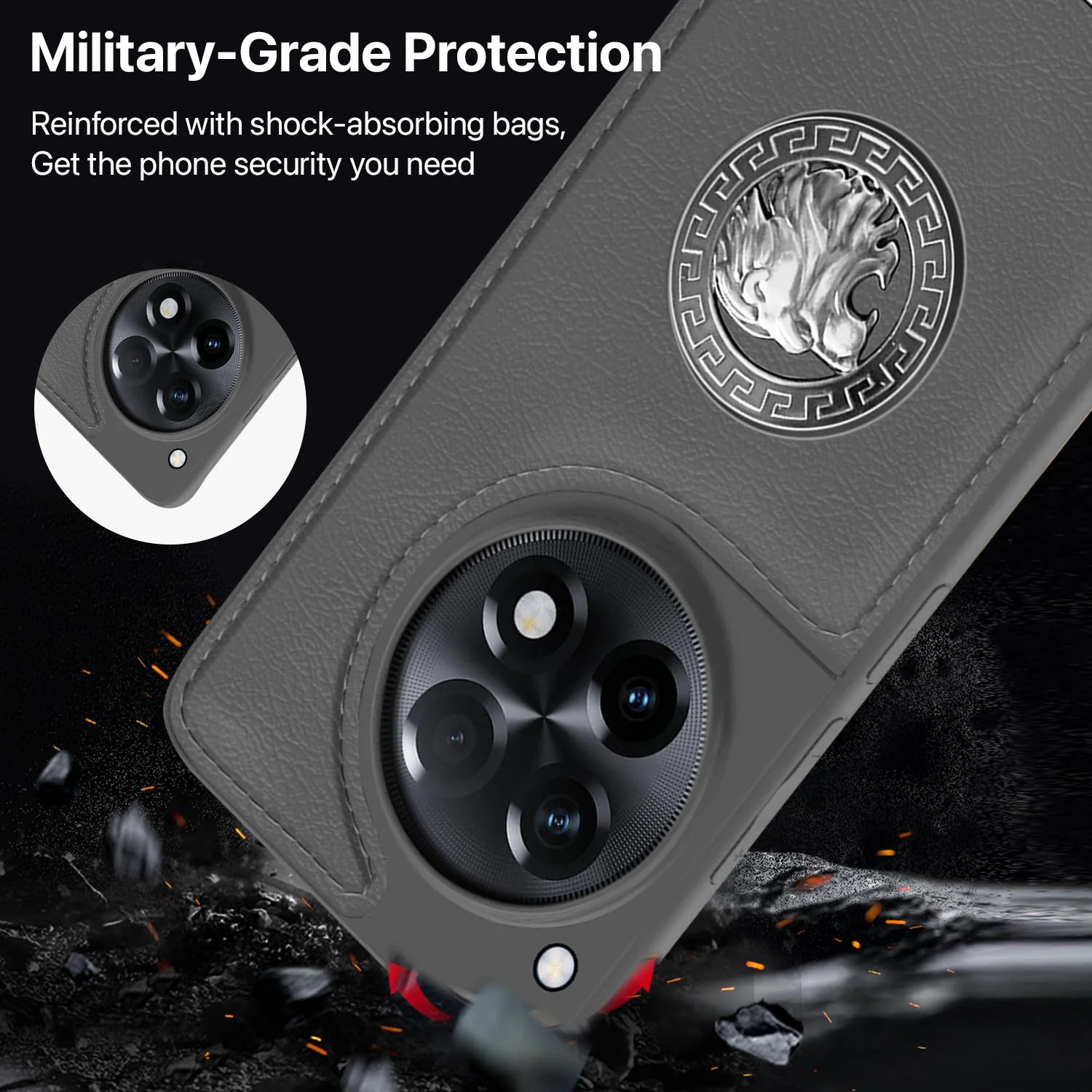 Vaku ® OnePlus 12R Regal Shield Metal Lion Engraved Leather Back Cover - Image 5