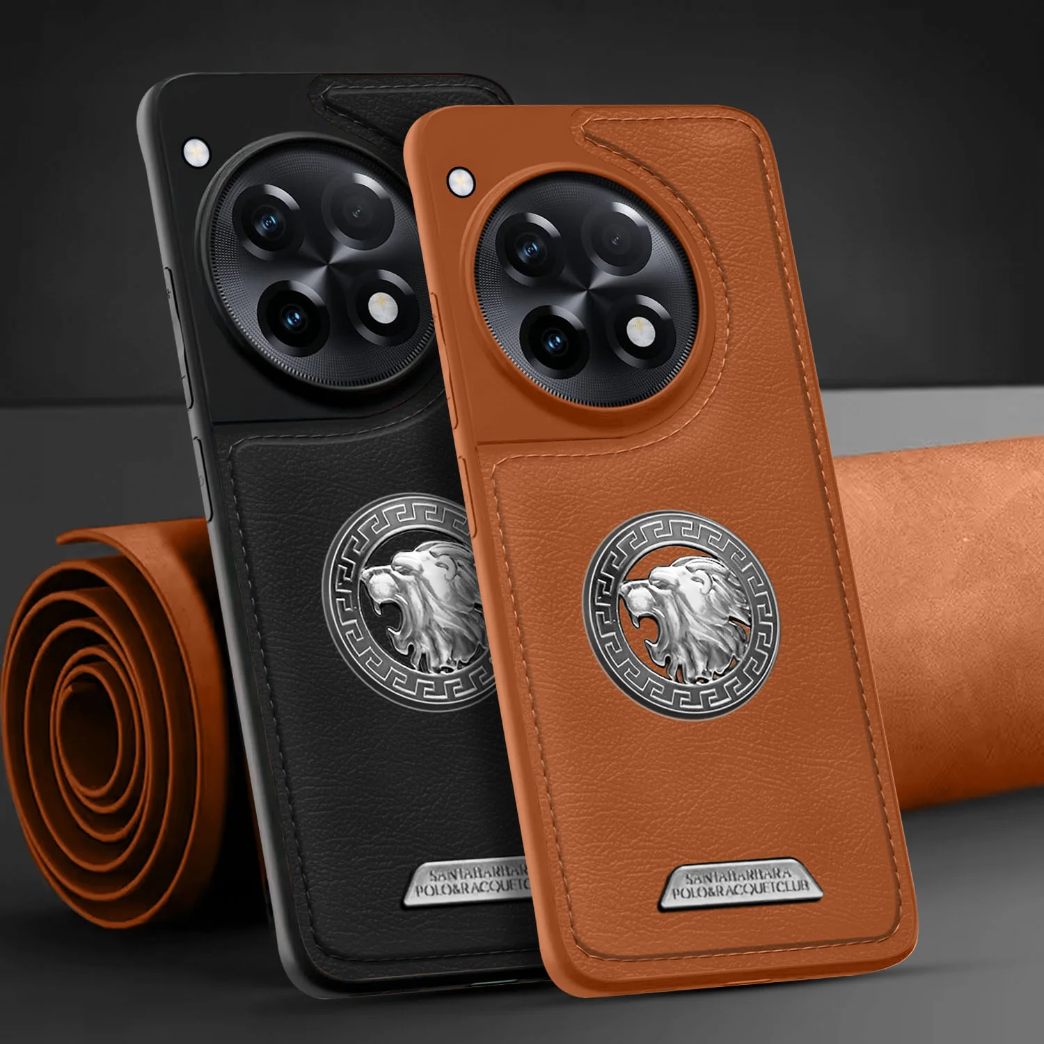 Vaku ® OnePlus 12R Regal Shield Metal Lion Engraved Leather Back Cover - Image 6