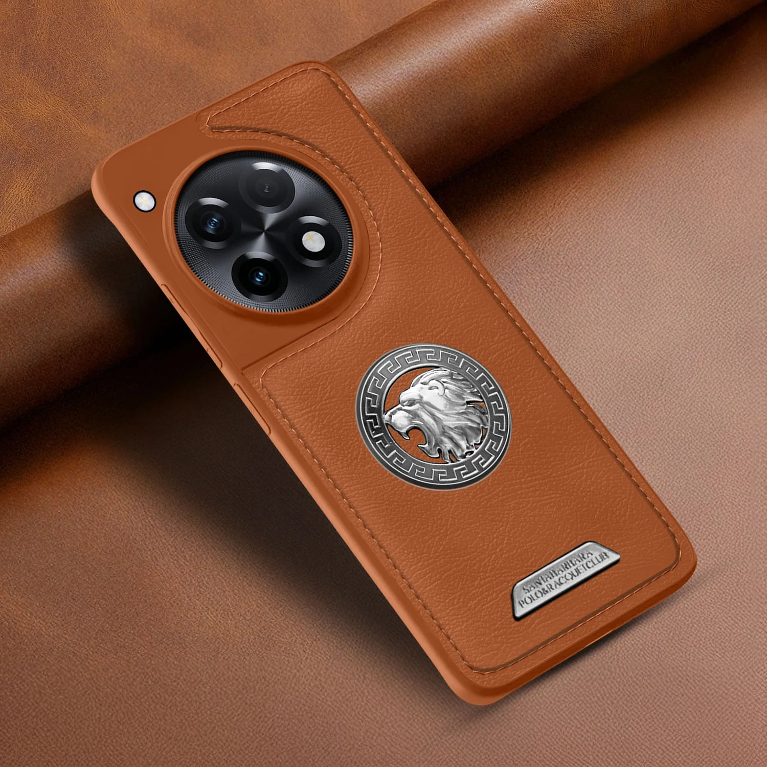Vaku ® OnePlus 12R Regal Shield Metal Lion Engraved Leather Back Cover - Image 8