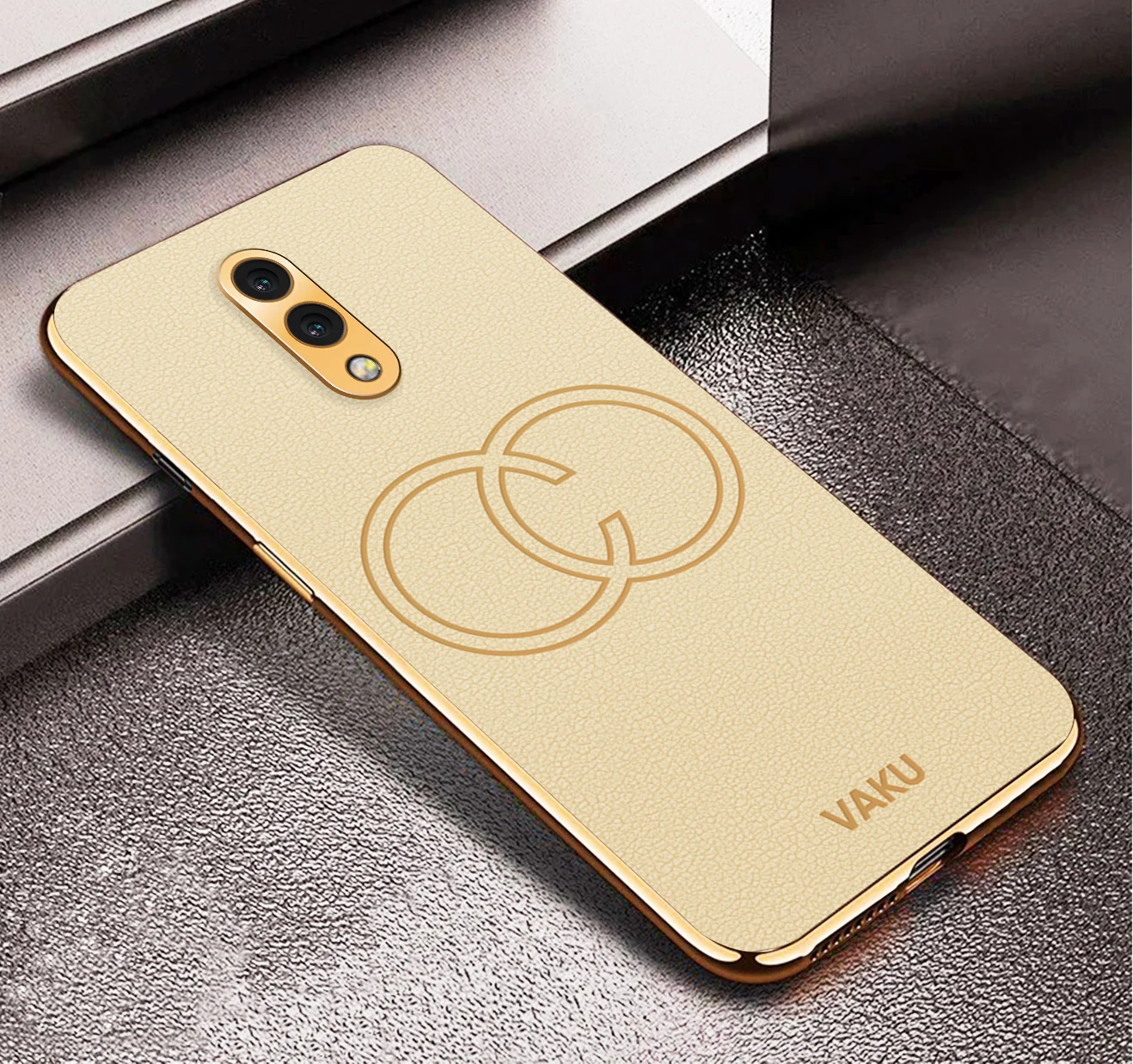 Vaku® Oneplus 7 Skylar Leather Pattern Gold Electroplated Soft TPU Back Cover - Image 10