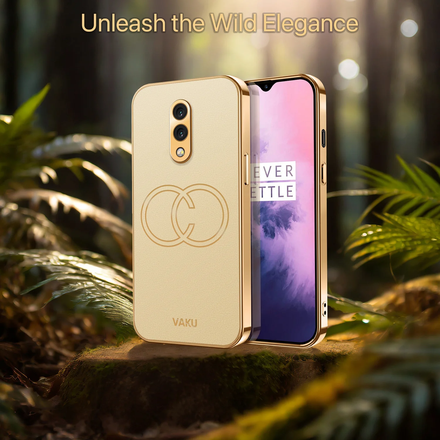 Vaku® Oneplus 7 Skylar Leather Pattern Gold Electroplated Soft TPU Back Cover - Image 11