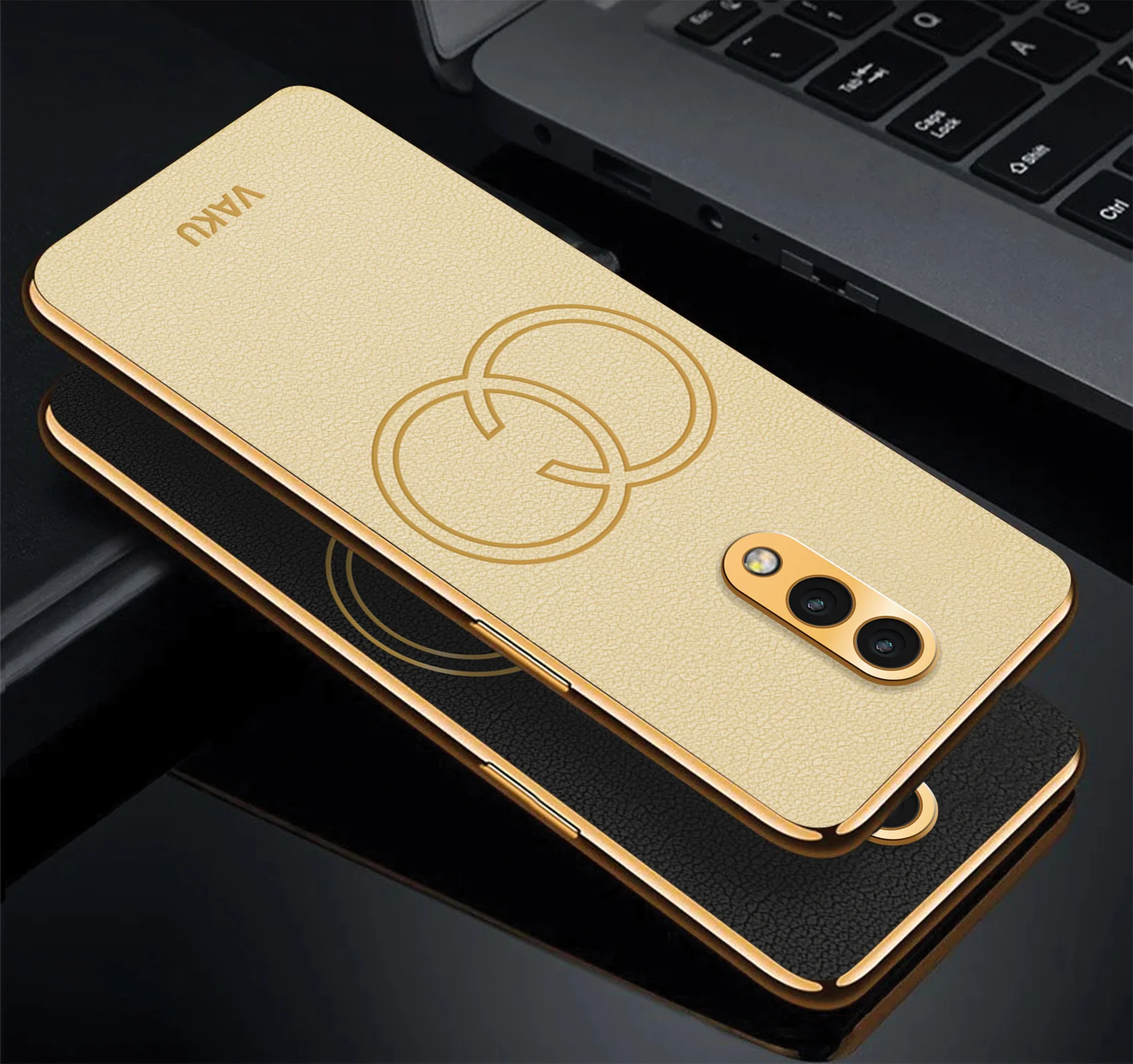 Vaku® Oneplus 7 Skylar Leather Pattern Gold Electroplated Soft TPU Back Cover - Image 3