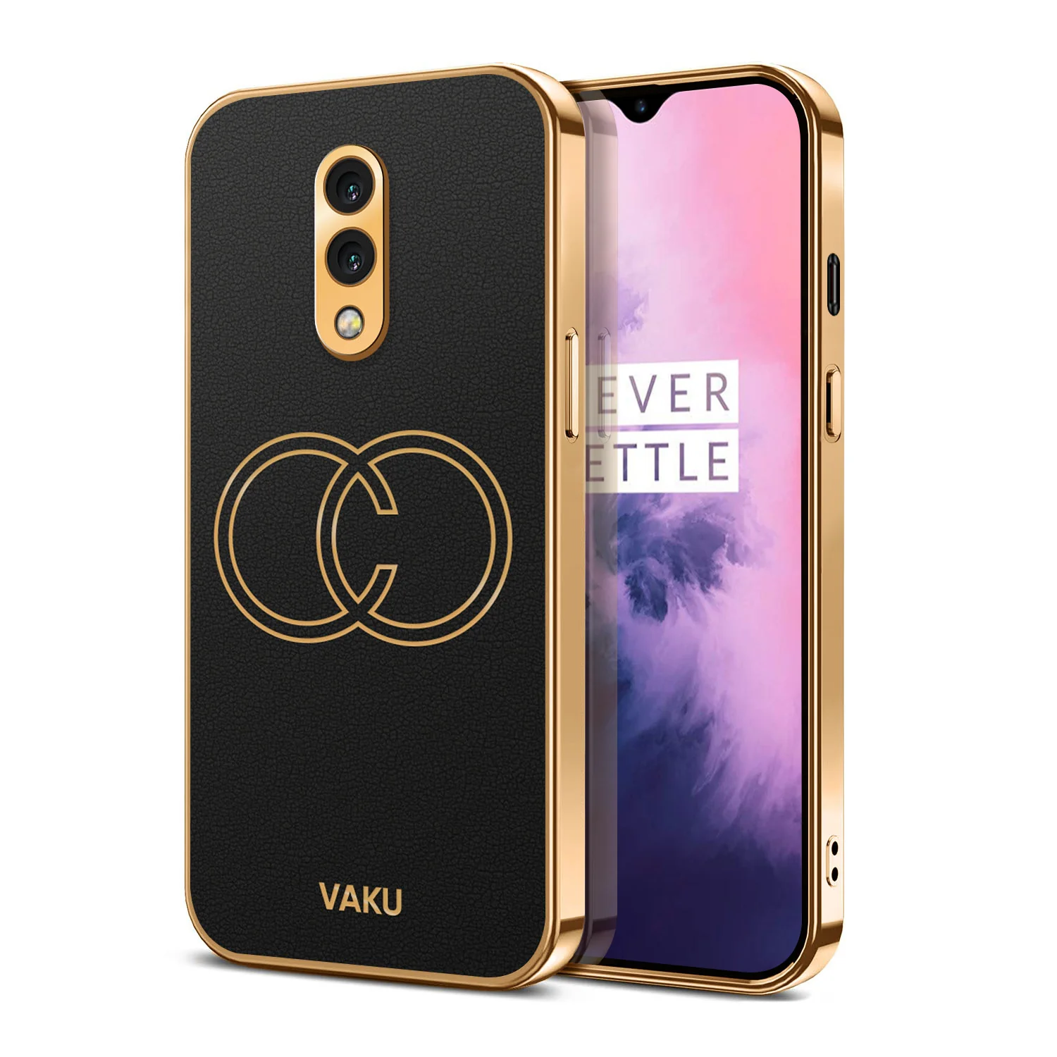 Vaku® Oneplus 7 Skylar Leather Pattern Gold Electroplated Soft TPU Back Cover - Image 4
